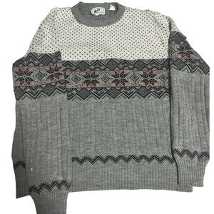 Vintage KP Collection Nordic Sweater Gray Fair Isle Men’s Large